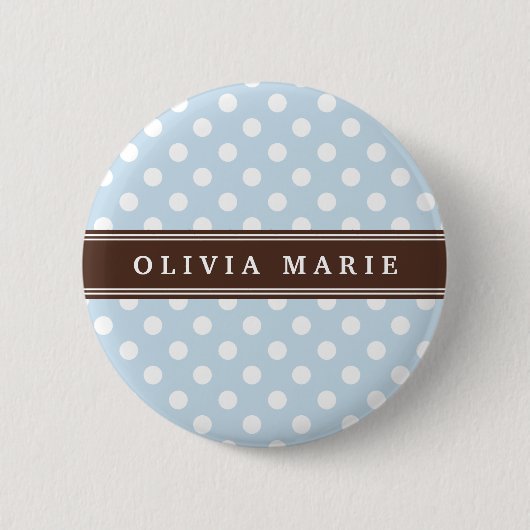 Personalisierter Name Baby Blue Polka Dots Muster Button (Vorderseite)