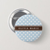 Personalisierter Name Baby Blue Polka Dots Muster Button (Vorne & Hinten)