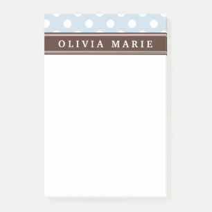 Personalisierter Name Baby Blue Polka Dots Muster Post-it Klebezettel