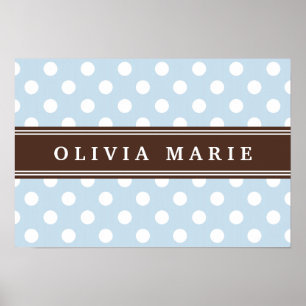 Personalisierter Name Baby Blue Polka Dots Muster Poster