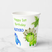 Personalisierter Name Baby Dinosaurier Party Pappbecher (Rückseite)