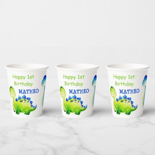 Personalisierter Name Baby Dinosaurier Party Pappbecher (Multi)