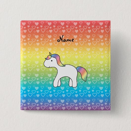 Personalisierter Name Baby Einhorn Regenbogenherze Button (Vorderseite)