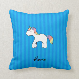 Personalisierter Name Baby unicorblau Streifen Kissen