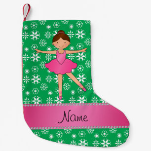Personalisierter Name Ballerina grüne Schneeflocke Kleiner Weihnachtsstrumpf
