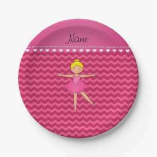 Personalisierter Name Ballerina rosa Chevronen Pappteller