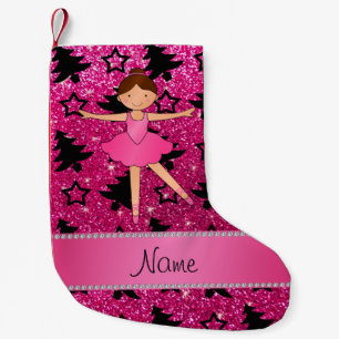 Personalisierter Name Ballerina rosa Glitzer Kleiner Weihnachtsstrumpf