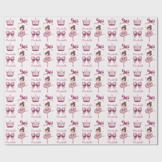 Personalisierter Name Ballerina rosa Muster Geschenkpapier (Flach)