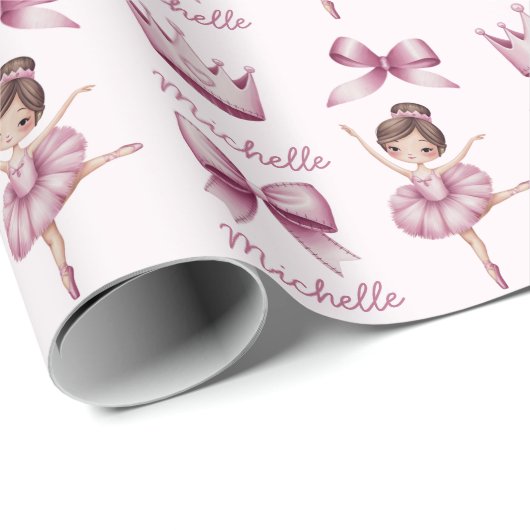 Personalisierter Name Ballerina rosa Muster Geschenkpapier (Rolleneckpunkt)