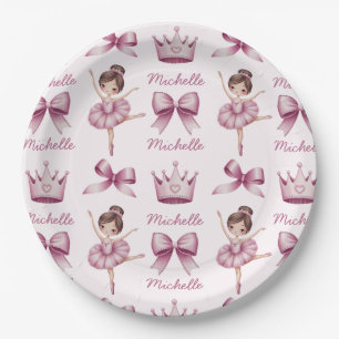 Personalisierter Name Ballerina rosa Muster Pappteller