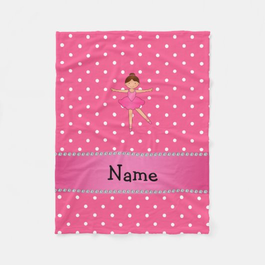 Personalisierter Name Ballerina rosa Pink Pollka P Fleecedecke (Vorderseite)