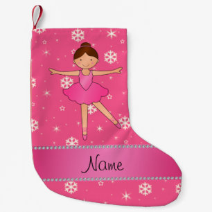 Personalisierter Name Ballerina rosa Schneeflocken Kleiner Weihnachtsstrumpf