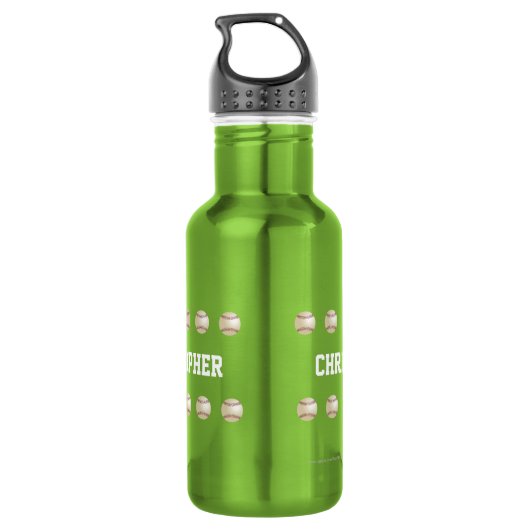 Personalisierter Name, Baseball, Apfelgrün Edelstahlflasche (Rückseite)