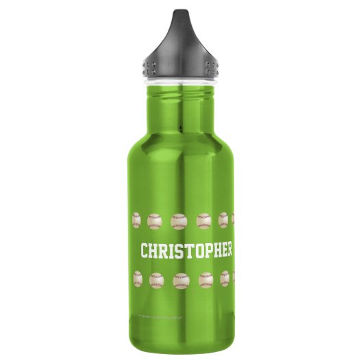 Personalisierter Name, Baseball, Apfelgrün Edelstahlflasche (Links)