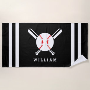 Personalisierter Name Baseball Black Stripes Strandtuch