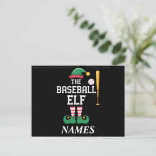 Personalisierter Name Baseball-Elf-Familie überein Feiertagspostkarte