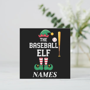 Personalisierter Name Baseball Elf Familien-Matchi Feiertagskarte