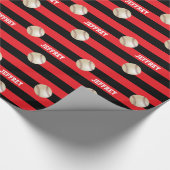 Personalisierter Name Baseball Red & Black Geschenkpapier (Ecke)