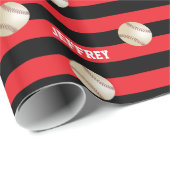 Personalisierter Name Baseball Red & Black Geschenkpapier (Rolleneckpunkt)