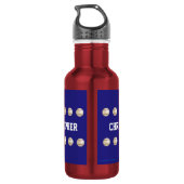 Personalisierter Name, Baseball, Rot und Blau Edelstahlflasche (Rückseite)