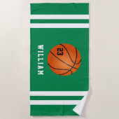 Personalisierter Name Basketball Grüne Streifen Strandtuch (Vorderseite)