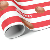 Personalisierter Name Basketball rot/weiß Geschenkpapier (Rolleneckpunkt)