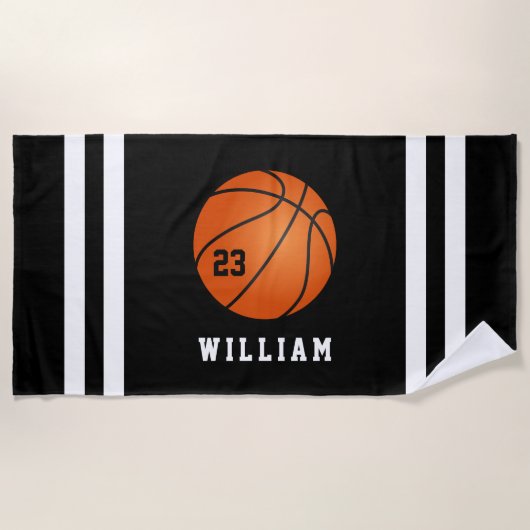 Personalisierter Name Basketball Schwarze Streifen Strandtuch (Vorderseite)