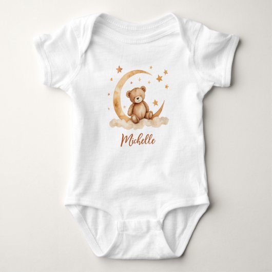 Personalisierter Name Bear Moon & Stars Baby Strampler (Vorderseite)