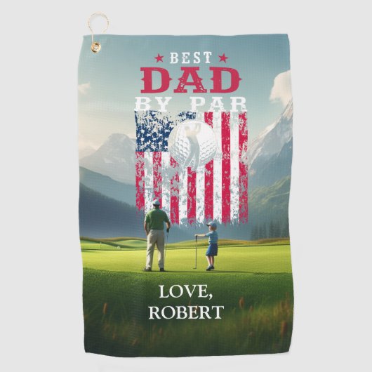 Personalisierter Name Bester Vater nach Par Golfhandtuch (Vorderseite)