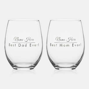 Personalisierter Name Bester Vater und Mama Ever E Weinglas Ohne Stiel