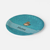 Personalisierter Name Biber Türkis Glitzer Pappteller (Schrägansicht)