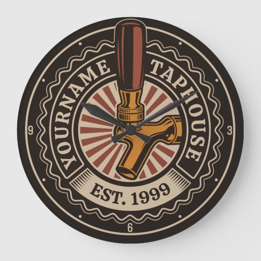 Personalisierter NAME Bierbrauerei Bar Große Wanduhr (Vorderseite)