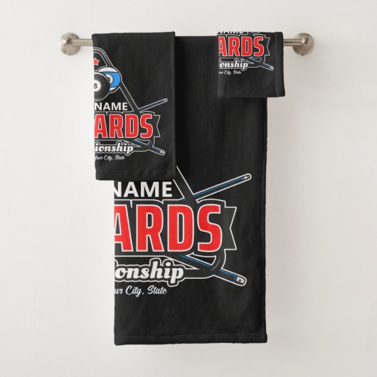 Personalisierter NAME Billard 8 Ball Pool Cue Rack Badhandtuch Set (Insitu)