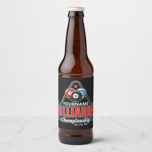 Personalisierter NAME Billard 8 Ball Pool Cue Rack Bierflaschenetikett (Vorderseite)