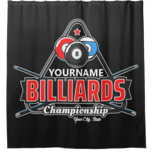 Personalisierter NAME Billard 8 Ball Pool Cue Rack Duschvorhang