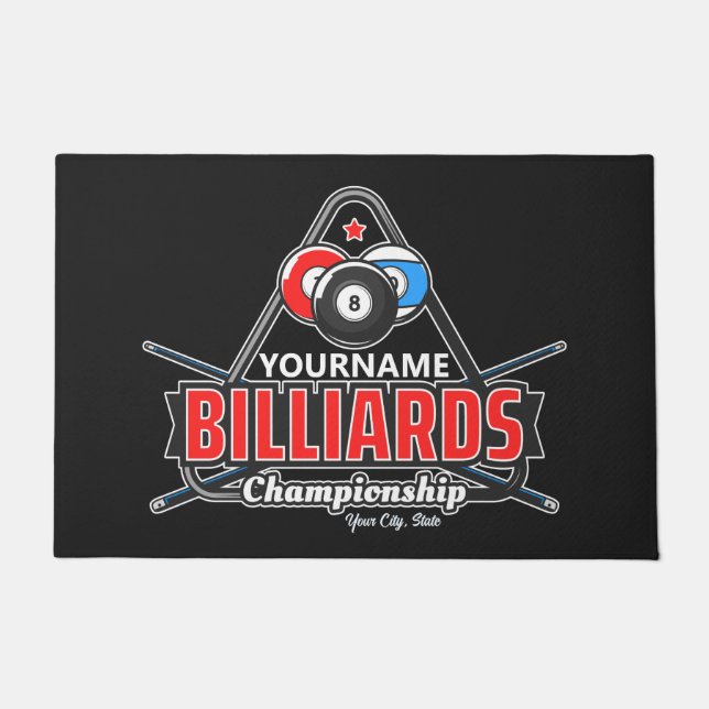 Personalisierter NAME Billard 8 Ball Pool Cue Rack Fußmatte (Vorderseite)