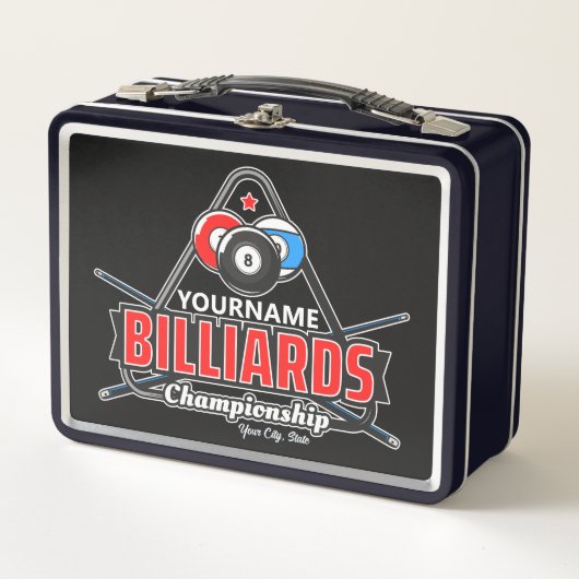 Personalisierter NAME Billard 8 Ball Pool Cue Rack Metall Brotdose (Vorderseite)