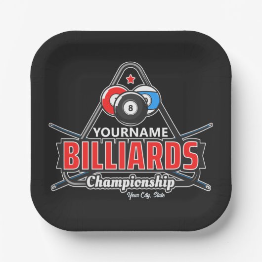 Personalisierter NAME Billard 8 Ball Pool Cue Rack Pappteller (Vorderseite)