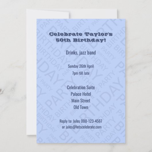 Personalisierter Name Birthday Party Einladung bla (Rückseite)