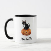 Personalisierter Name Black Cat & Pumpkin Hallowee Tasse (Links)