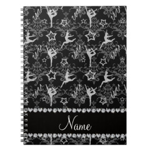 Personalisierter Name: Black Damask Gymnastik Notizblock