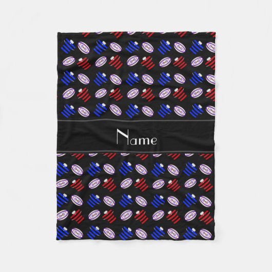 Personalisierter Name: Black Jerseys Rugby Balls Fleecedecke (Vorderseite)