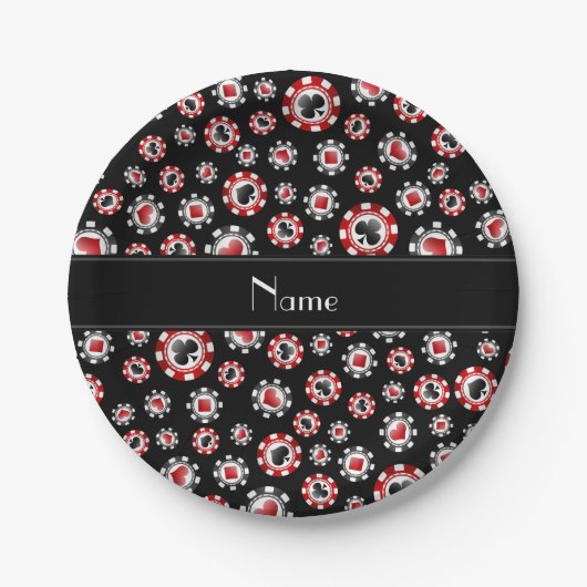 Personalisierter Name: Black Poker Chips Pappteller (Vorderseite)