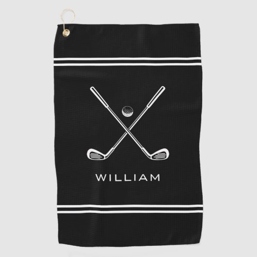 Personalisierter Name Black Stripes Stilvoll Golfhandtuch (Vorderseite)