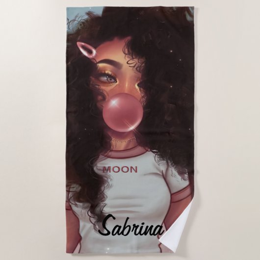 Personalisierter Name Blase Black Girl Beach Handt Strandtuch (Vorderseite)