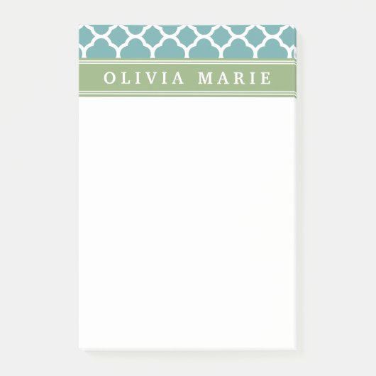Personalisierter Name Blassblaues Quatrefolienmust Post-it Klebezettel (Vorderseite)