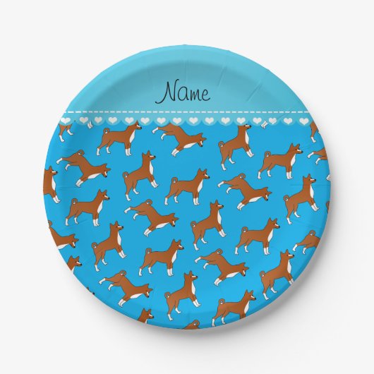 Personalisierter Name Blau-Basenji-Hunde Pappteller (Vorderseite)