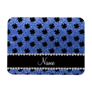 Personalisierter Name Blau Glitzer Kleeblätter Magnet