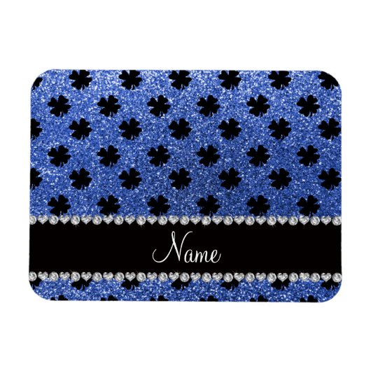 Personalisierter Name Blau Glitzer Kleeblätter Magnet (Horizontal)