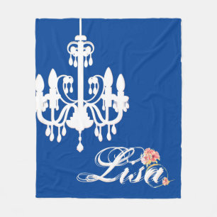 Personalisierter Name Blau mit weißem Kronleuchter Fleecedecke
